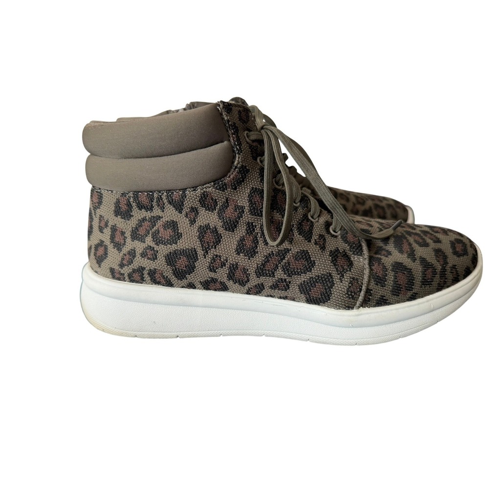 Clarks Cloudsteppers Leopard High Top Sneakers Side Zip Olive Brown 9.5W
